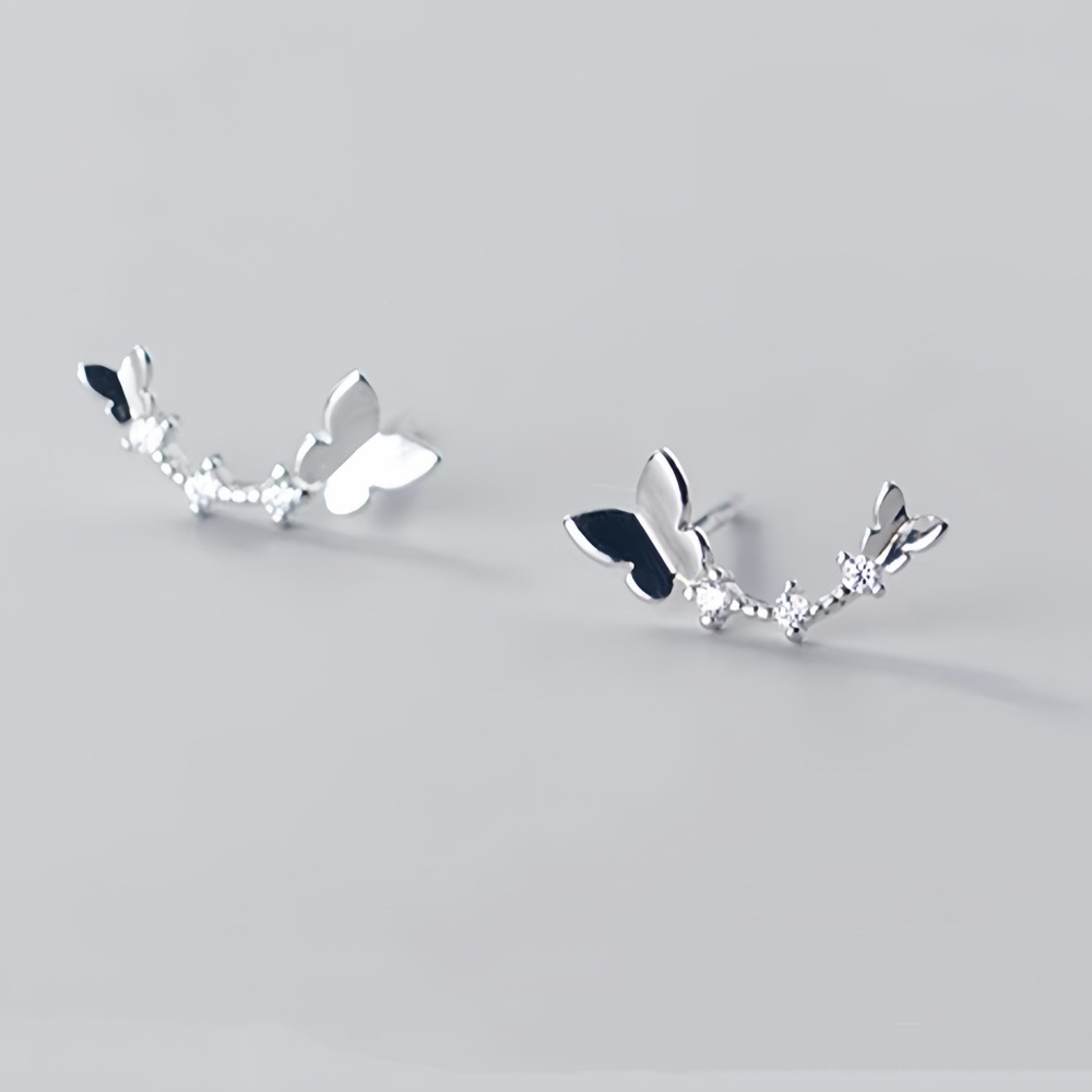 S925 Long Butterflies Stud Earrings-Silver ECZ020 SS077